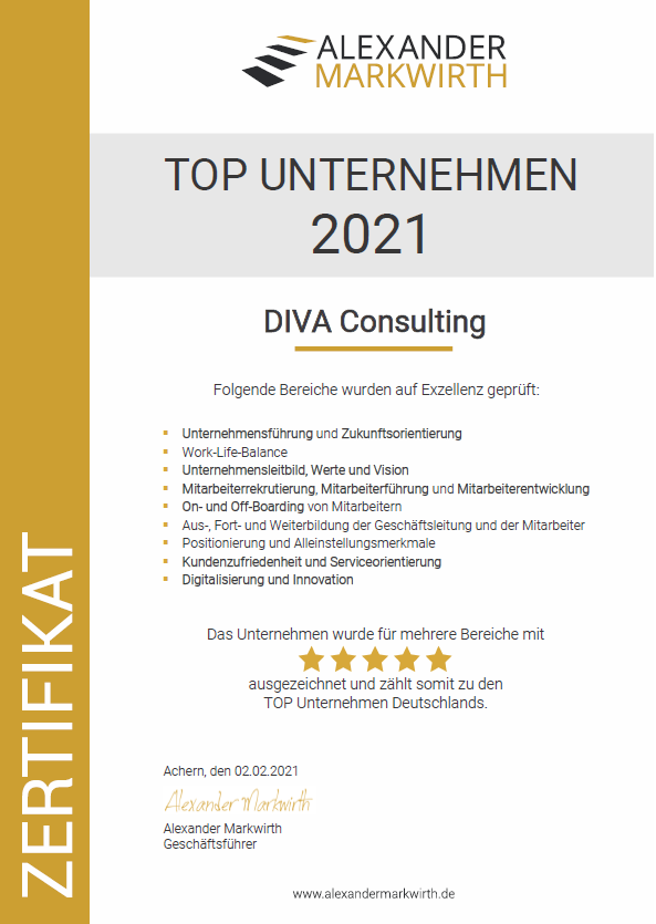 Zertifikat DIVA Consulting TOP Unternehmen